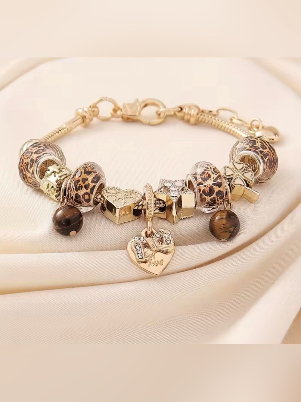 Gold Leopard Bead Charm Bracelet - Luxury Style